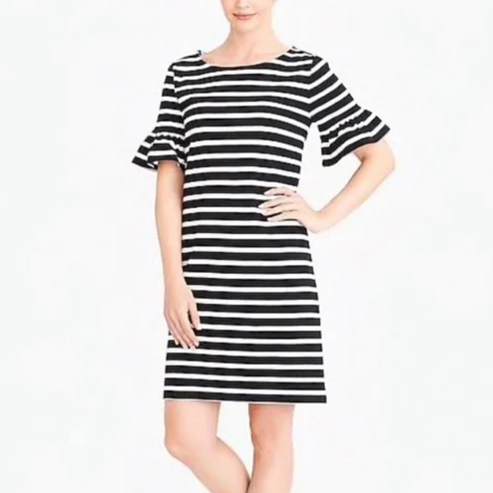 J. Crew Black Ruffle Bell Sleeve Shift T shirt Dress